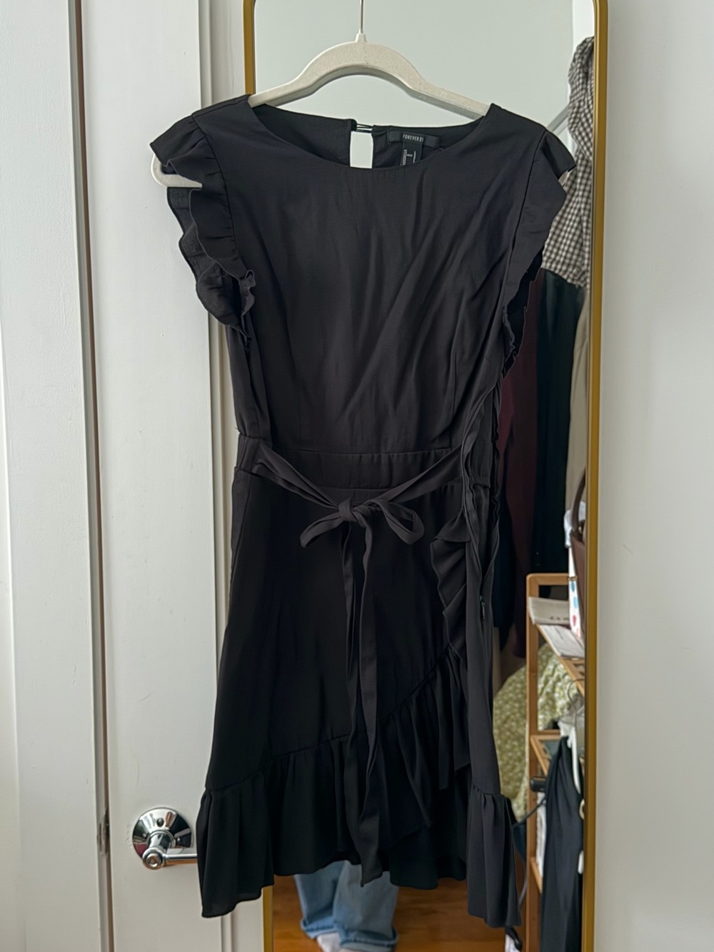 Forever 21 Black Ruffle Tie-Waist Mini Dress